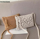 Fringed Hand Bag Messenger Bag Cotton Rope