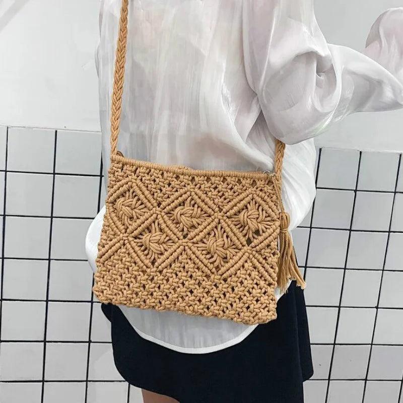 Fringed Hand Bag Messenger Bag Cotton Rope