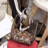 Large-Capacity Transparent Handbag with Floral Shoulder Strap