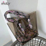 Large-Capacity Transparent Handbag with Floral Shoulder Strap