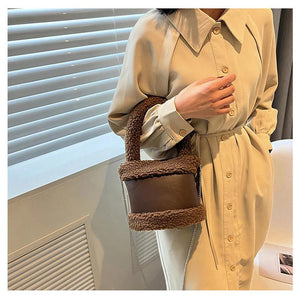 Lamb Hair Chain Crossbody Bucket Bag Female