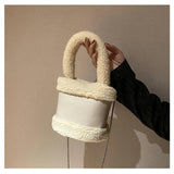 Lamb Hair Chain Crossbody Bucket Bag Female