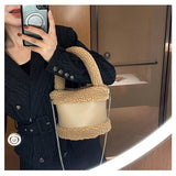 Lamb Hair Chain Crossbody Bucket Bag Female
