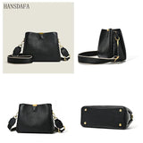 Cow Leather Women Shoulder Crossbody Bag 3 Layer Ladies Small Bucket Handbag