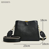 Cow Leather Women Shoulder Crossbody Bag 3 Layer Ladies Small Bucket Handbag