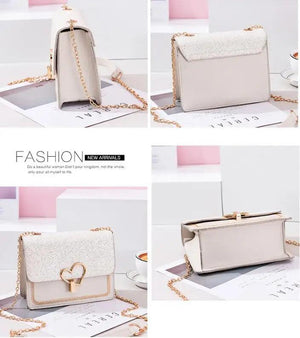 Sequin Leather Chain Messenger Bag Shoulder Handbag