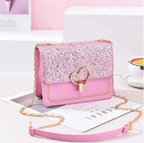 Sequin Leather Chain Messenger Bag Shoulder Handbag
