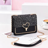 Sequin Leather Chain Messenger Bag Shoulder Handbag