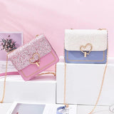 Sequin Pu Leather Female Bag Love Shape Lock Chain Shoulder Bag