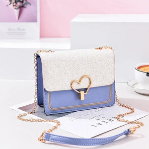 Sequin Pu Leather Female Bag Love Shape Lock Chain Shoulder Bag