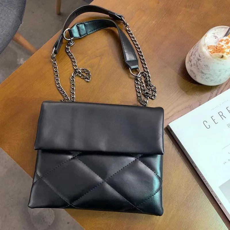 Plaid Women Shoulder Bag Chain Crossbody PU Leather Handbags Purse