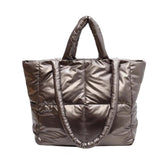 Quilted Shopper Bag Women Handbag Shoulder Space Padded Cotton