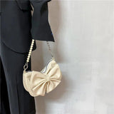 Women's Bow PU Leather Handbag Small Beaded Crossbody Bag Tote Bag