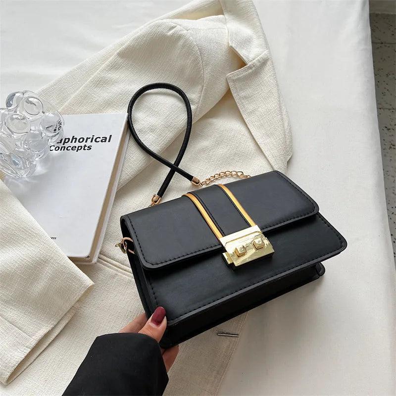 PU Leather Women's Shoulder Bag Lock Crossbody Bag Flap Handbag