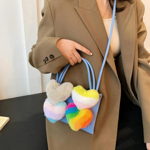 Colorful Furry Love Denim Handbag Shoulder Crossbody
