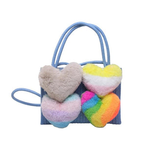 Colorful Furry Love Denim Handbag Shoulder Crossbody