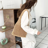 Cotton Thread Knit Women Handbag Ladies Net Hollow Out Tote Bag