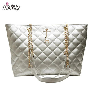 Leather Rhombic Chain Handbag Large Capacity