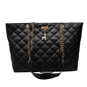 Leather Rhombic Chain Handbag Large Capacity