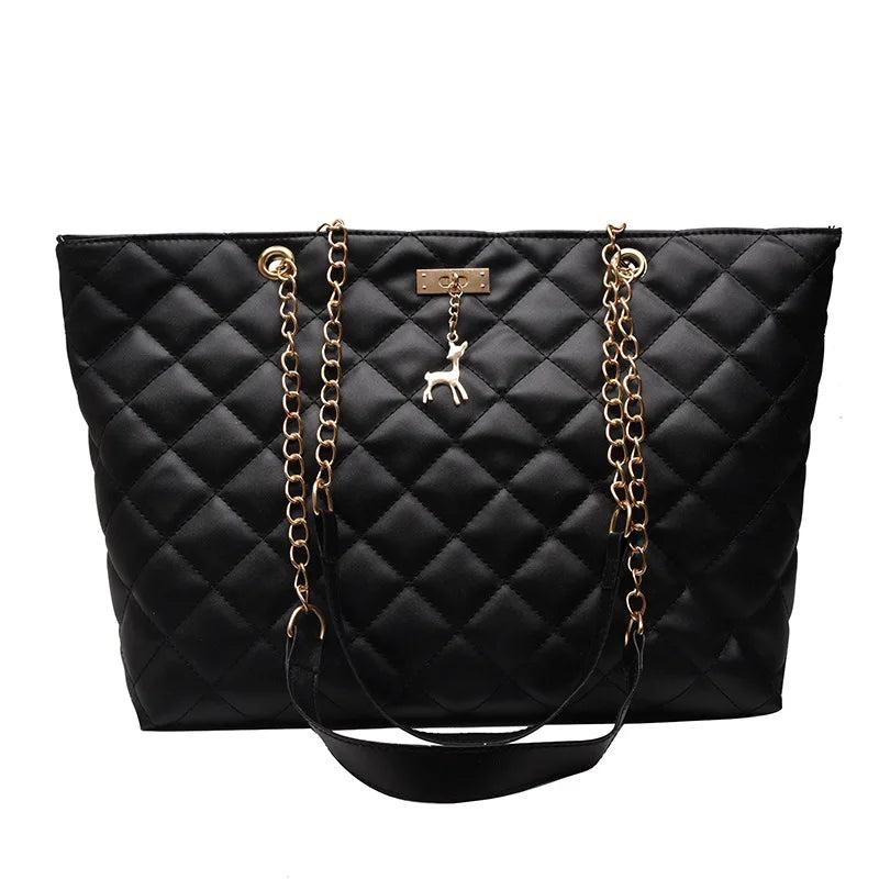 Leather Rhombic Chain Handbag Large Capacity