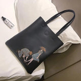 Embroidery Women PU Leather Handbag Large Capacity Tote Bag