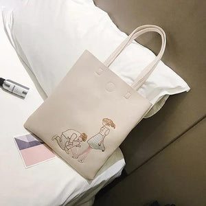 Embroidery Women PU Leather Handbag Large Capacity Tote Bag