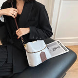 High PU Leather Chain Tote Bucket Bag for Women