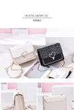 Sequin Pu Leather Female Bag Metal Love Shape Lock Girls Chain Messenger
