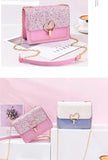Sequin Pu Leather Female Bag Metal Love Shape Lock Girls Chain Messenger