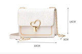 Sequin Pu Leather Female Bag Metal Love Shape Lock Girls Chain Messenger