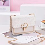 Sequin Pu Leather Female Bag Metal Love Shape Lock Girls Chain Messenger