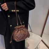 Quilted Pu Leather Bucket Shoulder Bag Winter Women Small Handbag