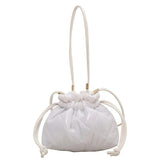 Quilted Pu Leather Bucket Shoulder Bag Winter Women Small Handbag