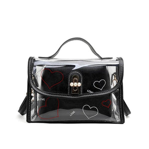 Transparent Pvc Messenger Bag Heart Print Jelly Lock Bag
