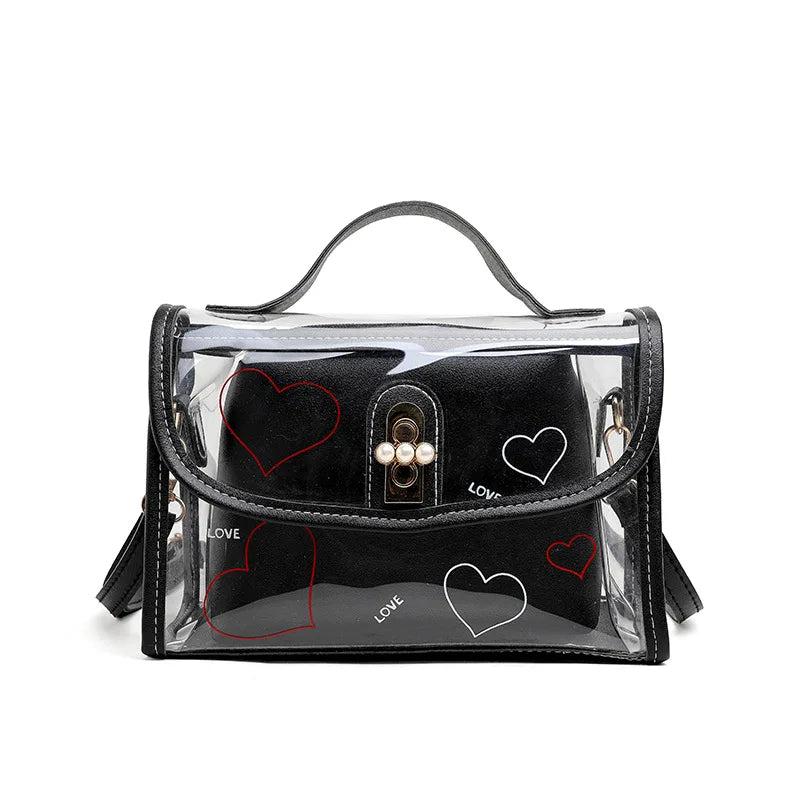 Transparent Pvc Messenger Bag Heart Print Jelly Lock Bag