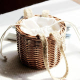 Summer Small Bag Female Plaited Detail Tote Bag With Drawstring