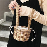 Summer Small Bag Female Plaited Detail Tote Bag With Drawstring