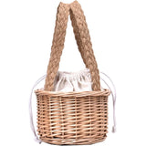 Summer Small Bag Female Plaited Detail Tote Bag With Drawstring