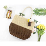 Large-capacity Straw Beach Bag with Hanging Ball, Shoulder Handbag