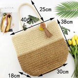 Large-capacity Straw Beach Bag with Hanging Ball, Shoulder Handbag