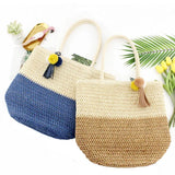 Large-capacity Straw Beach Bag with Hanging Ball, Shoulder Handbag
