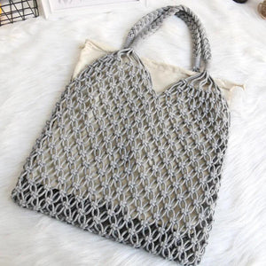 Net Bag with Liner, Woven Shoulder Straw Beach Handbag
