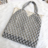 Net Bag with Liner, Woven Shoulder Straw Beach Handbag