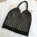 Net Bag with Liner, Woven Shoulder Straw Beach Handbag