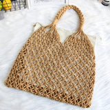 Net Bag with Liner, Woven Shoulder Straw Beach Handbag