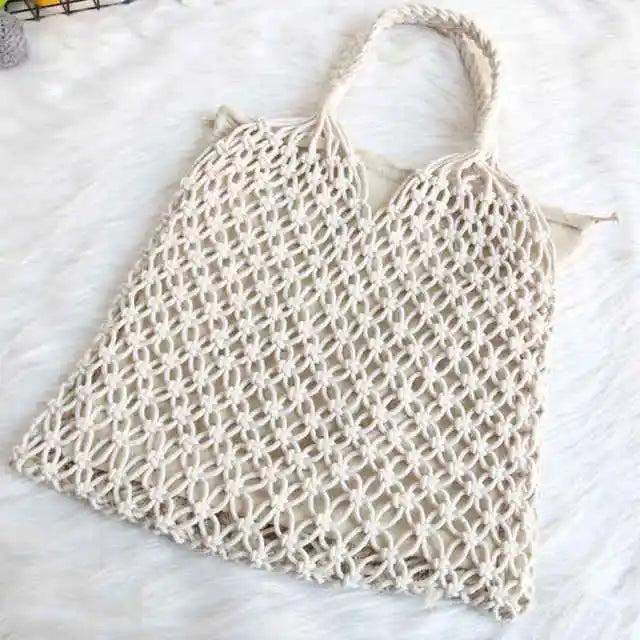 Net Bag with Liner, Woven Shoulder Straw Beach Handbag
