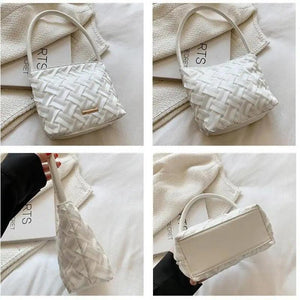 Braided Small Shoulder Bag Women's PU Leather Handbag Tote