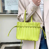 Women's Pleats Bucket Bag High PU Leather Small Crossbody Bag