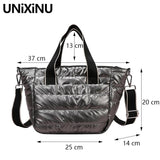 Winter Fluffy Down Handbag Wide Straps Quilted Tote Bag