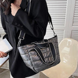 Winter Fluffy Down Handbag Wide Straps Quilted Tote Bag
